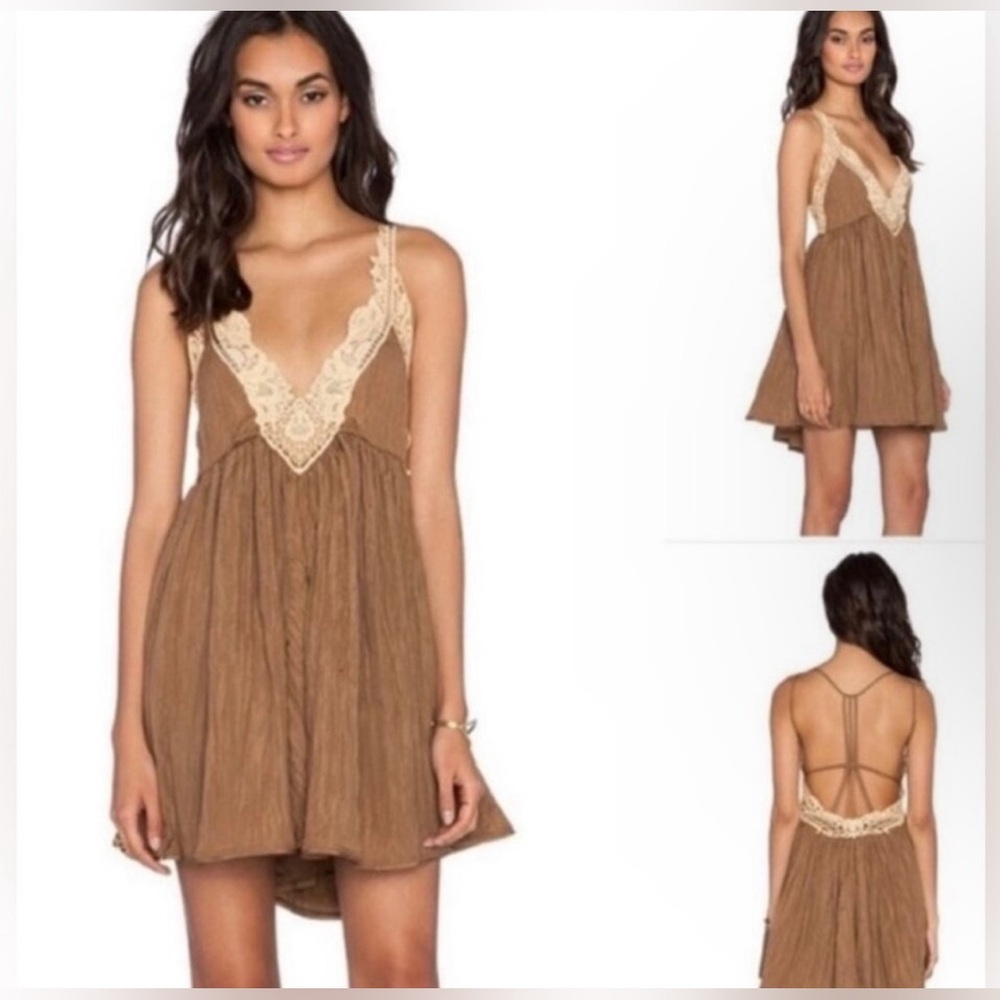 Free People Breathless Crochet BoHo Beachy Mini Slip Dress Medium